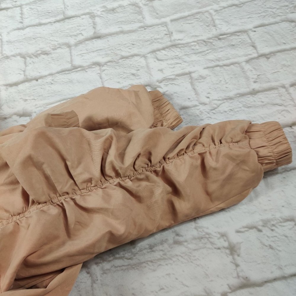 KHND Studio mens double zip ruched sleeve back bomber jacket peachy tan sz XL - Picture 7 of 8